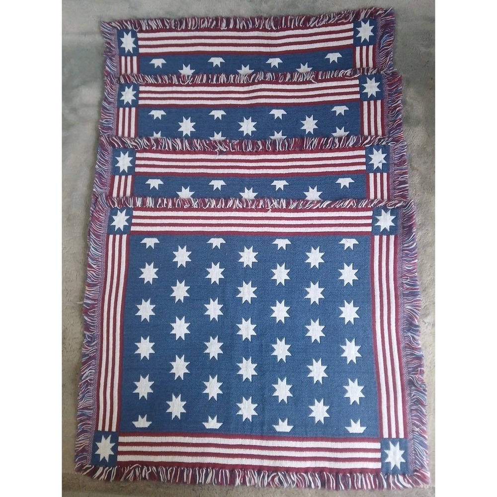 Set of 4 Patriotic Tapestry Placemats Stars Stripes Flag 4th of July Cotton READ